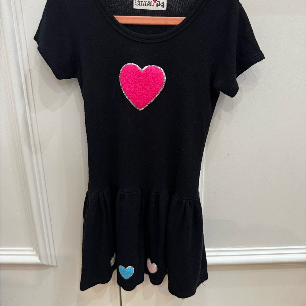 Hannah Sky Black Dress with Colorful Heart Accents